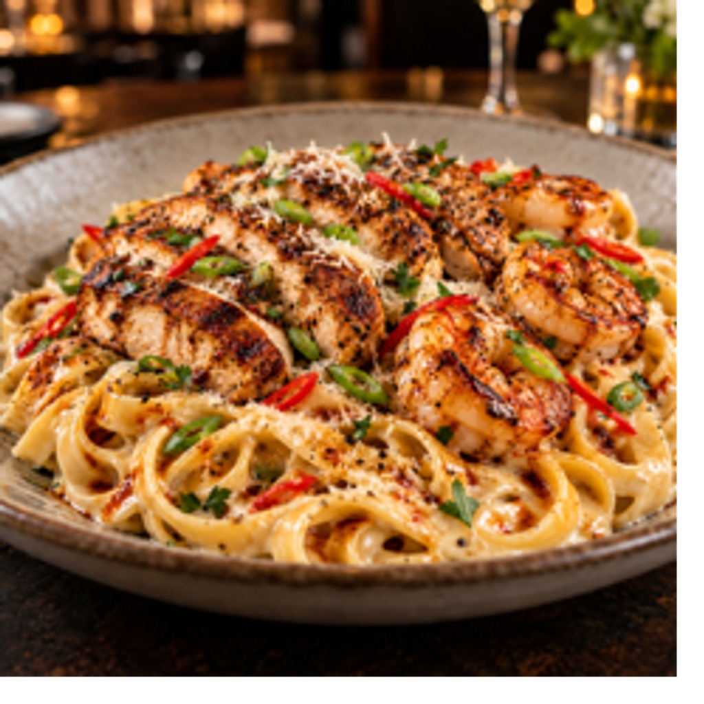 Chicken and shrimp Alfredo